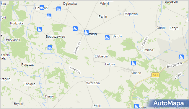 mapa Elżbiecin gmina Lutocin, Elżbiecin gmina Lutocin na mapie Targeo