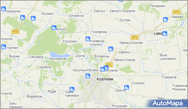 mapa Emilianów gmina Koźminek, Emilianów gmina Koźminek na mapie Targeo