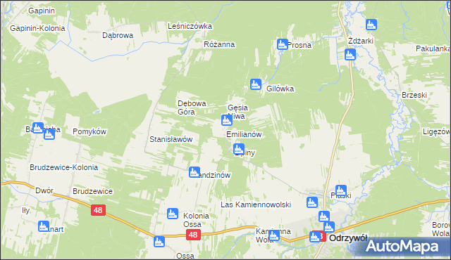 mapa Emilianów gmina Odrzywół, Emilianów gmina Odrzywół na mapie Targeo