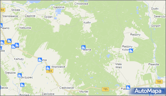 mapa Ewina gmina Żytno, Ewina gmina Żytno na mapie Targeo