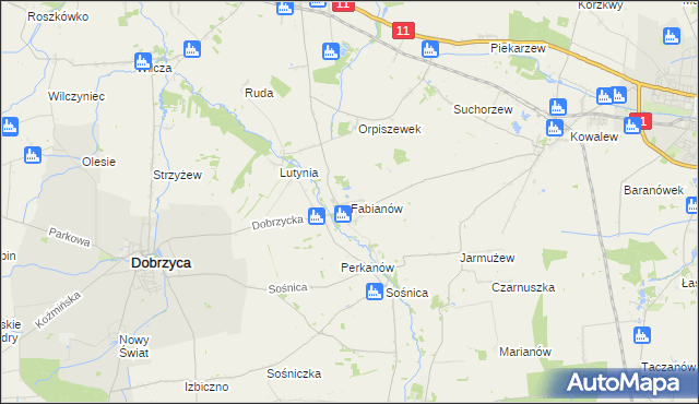 mapa Fabianów gmina Dobrzyca, Fabianów gmina Dobrzyca na mapie Targeo