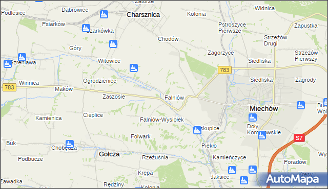 mapa Falniów, Falniów na mapie Targeo