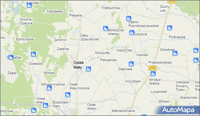 mapa Felicjanów gmina Osiek Mały, Felicjanów gmina Osiek Mały na mapie Targeo