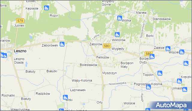 mapa Feliksów gmina Leszno, Feliksów gmina Leszno na mapie Targeo