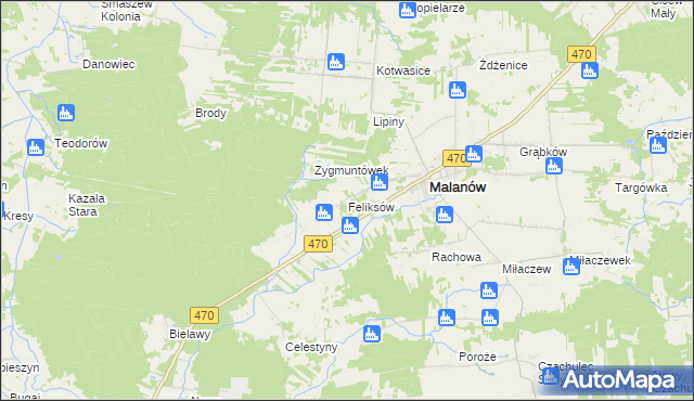 mapa Feliksów gmina Malanów, Feliksów gmina Malanów na mapie Targeo