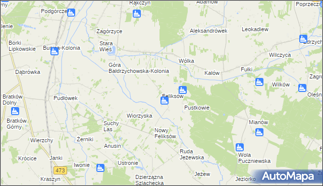 mapa Feliksów gmina Poddębice, Feliksów gmina Poddębice na mapie Targeo