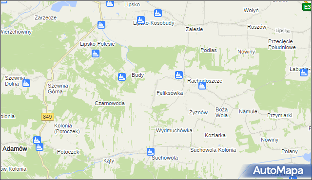 mapa Feliksówka gmina Adamów, Feliksówka gmina Adamów na mapie Targeo