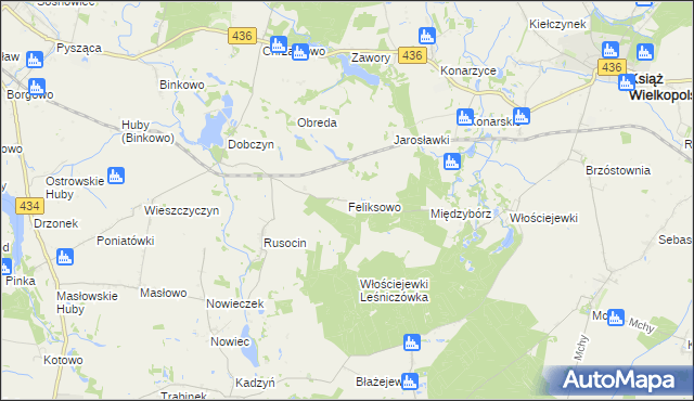 mapa Feliksowo gmina Książ Wielkopolski, Feliksowo gmina Książ Wielkopolski na mapie Targeo