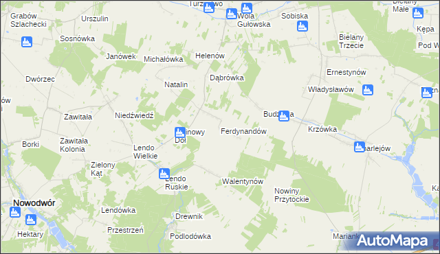 mapa Ferdynandów gmina Adamów, Ferdynandów gmina Adamów na mapie Targeo