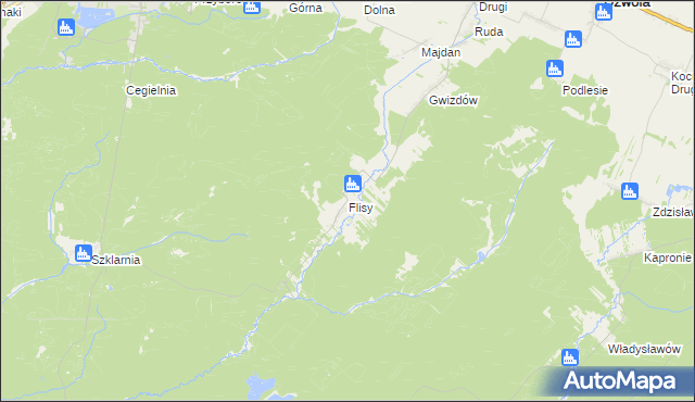 mapa Flisy gmina Dzwola, Flisy gmina Dzwola na mapie Targeo