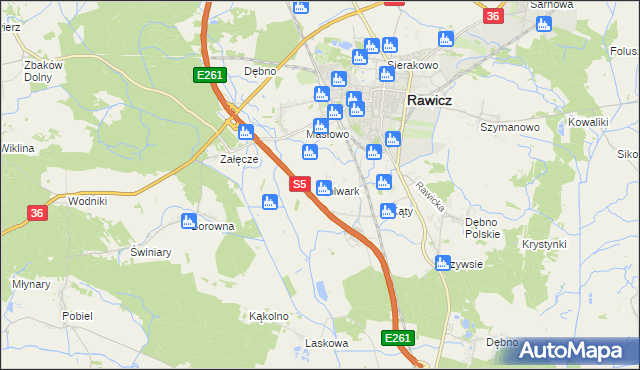 mapa Folwark gmina Rawicz, Folwark gmina Rawicz na mapie Targeo