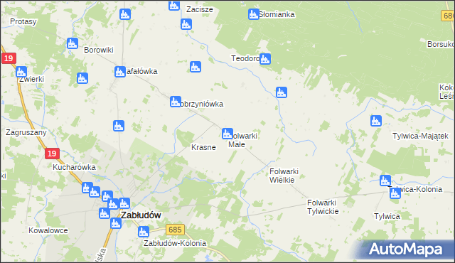 mapa Folwarki Małe, Folwarki Małe na mapie Targeo