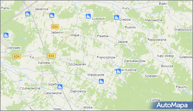 mapa Franciszków gmina Tłuszcz, Franciszków gmina Tłuszcz na mapie Targeo