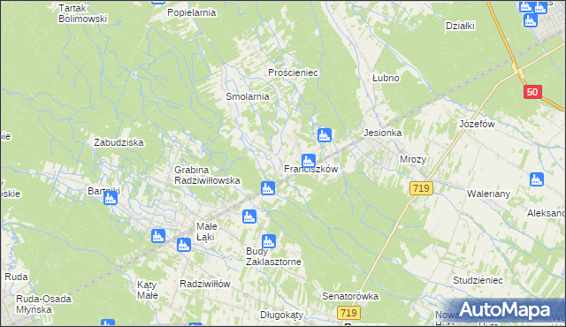 mapa Franciszków gmina Wiskitki, Franciszków gmina Wiskitki na mapie Targeo