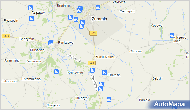 mapa Franciszkowo gmina Żuromin, Franciszkowo gmina Żuromin na mapie Targeo