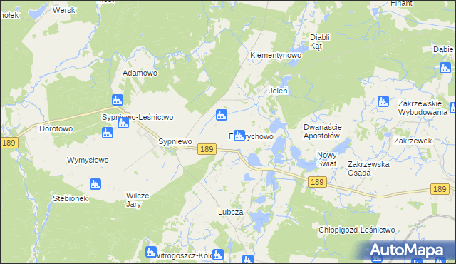 mapa Frydrychowo gmina Więcbork, Frydrychowo gmina Więcbork na mapie Targeo