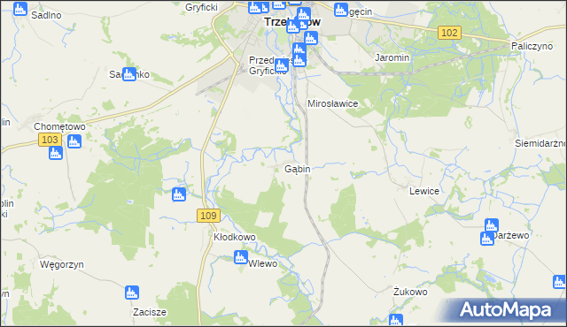 mapa Gąbin gmina Trzebiatów, Gąbin gmina Trzebiatów na mapie Targeo