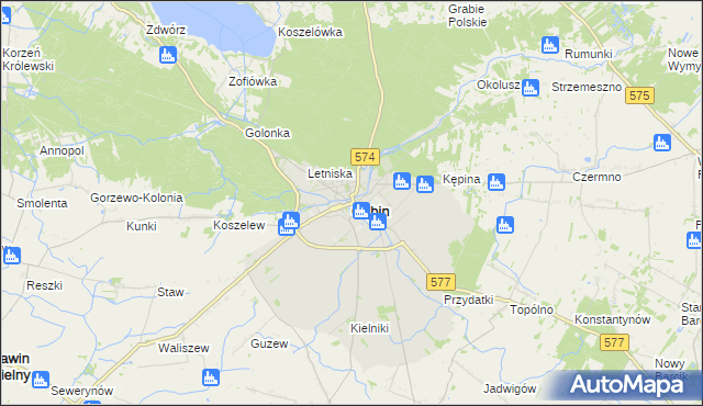 mapa Gąbin powiat płocki, Gąbin powiat płocki na mapie Targeo