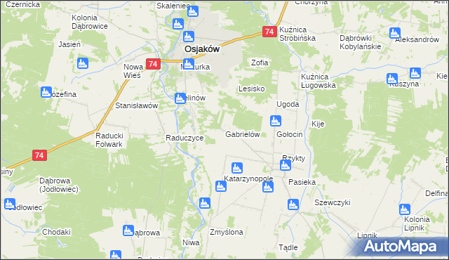 mapa Gabrielów gmina Osjaków, Gabrielów gmina Osjaków na mapie Targeo