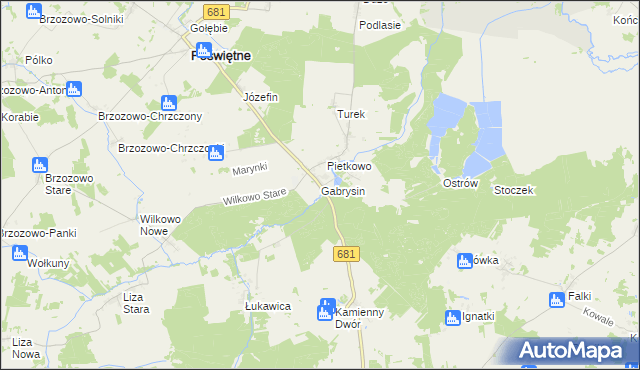 mapa Gabrysin gmina Poświętne, Gabrysin gmina Poświętne na mapie Targeo