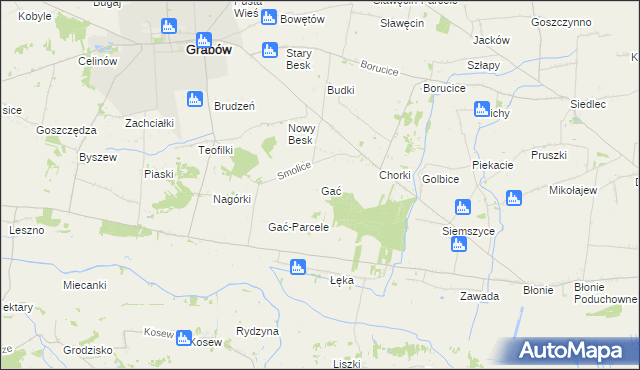 mapa Gać gmina Grabów, Gać gmina Grabów na mapie Targeo