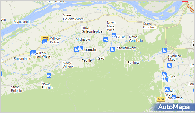 mapa Gać gmina Leoncin, Gać gmina Leoncin na mapie Targeo