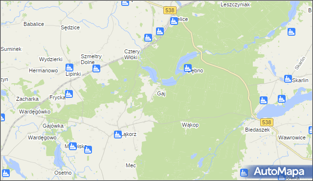 mapa Gaj gmina Biskupiec, Gaj gmina Biskupiec na mapie Targeo