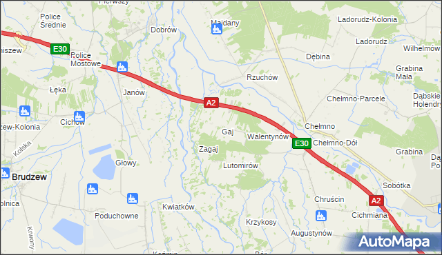 mapa Gaj gmina Dąbie, Gaj gmina Dąbie na mapie Targeo