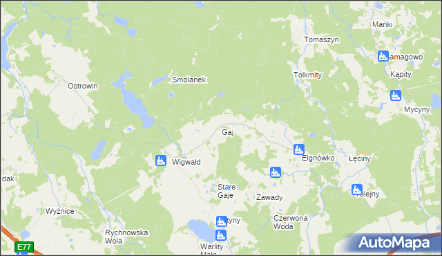 mapa Gaj gmina Olsztynek, Gaj gmina Olsztynek na mapie Targeo