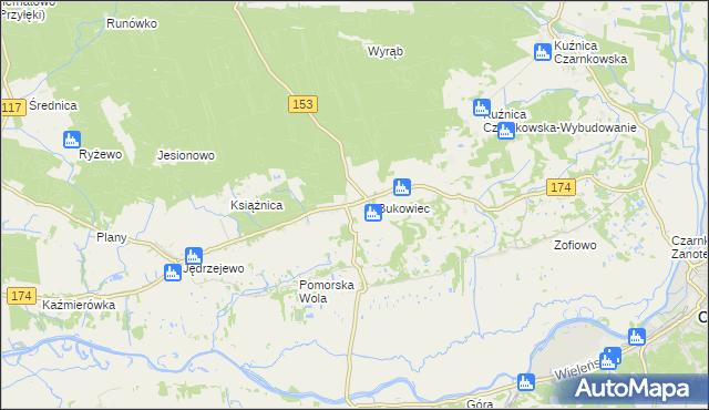 mapa Gajewo gmina Czarnków, Gajewo gmina Czarnków na mapie Targeo