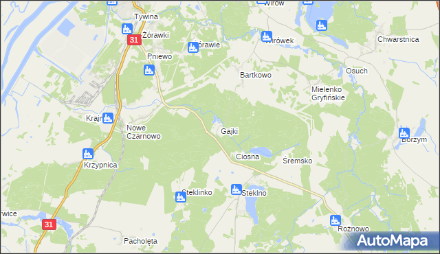 mapa Gajki gmina Gryfino, Gajki gmina Gryfino na mapie Targeo