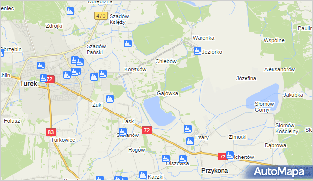 mapa Gajówka gmina Przykona, Gajówka gmina Przykona na mapie Targeo