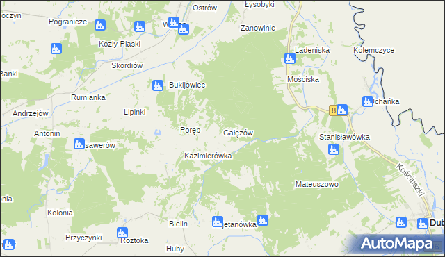 mapa Gałęzów gmina Żmudź, Gałęzów gmina Żmudź na mapie Targeo