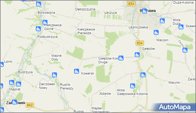 mapa Gałęzów-Kolonia Druga, Gałęzów-Kolonia Druga na mapie Targeo