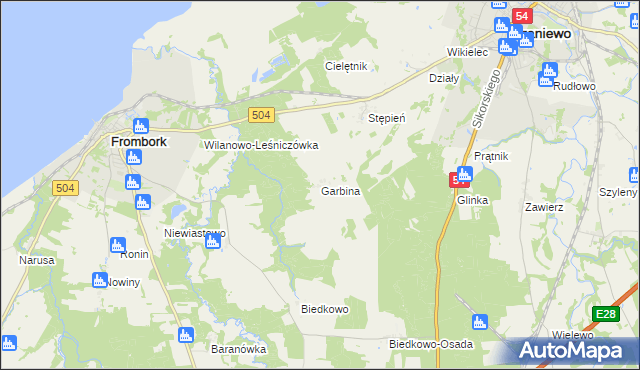 mapa Garbina, Garbina na mapie Targeo