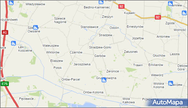 mapa Garbów gmina Bedlno, Garbów gmina Bedlno na mapie Targeo