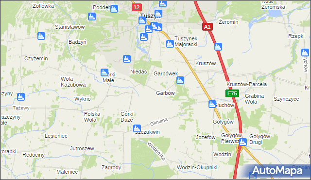 mapa Garbów gmina Tuszyn, Garbów gmina Tuszyn na mapie Targeo