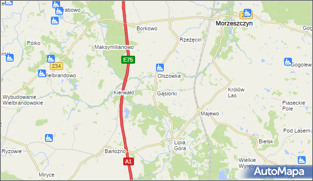 mapa Gąsiorki, Gąsiorki na mapie Targeo