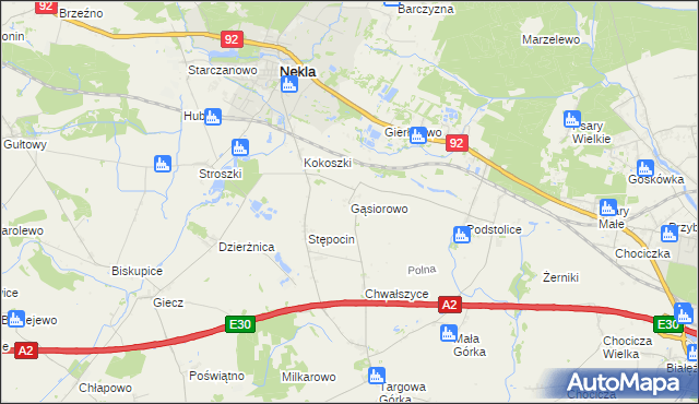 mapa Gąsiorowo gmina Nekla, Gąsiorowo gmina Nekla na mapie Targeo