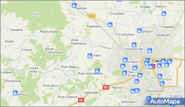 mapa Gąski gmina Ciechanów, Gąski gmina Ciechanów na mapie Targeo