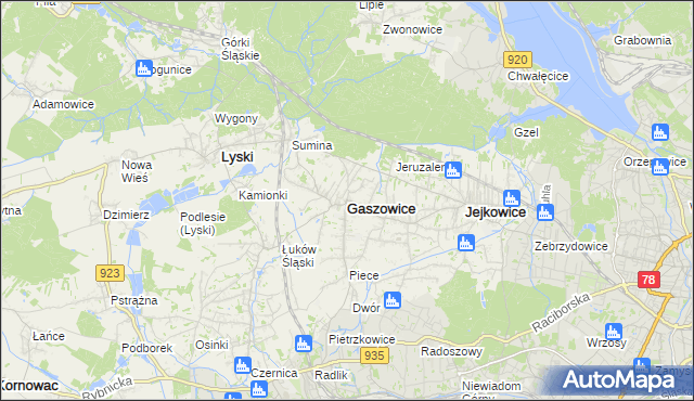 mapa Gaszowice powiat rybnicki, Gaszowice powiat rybnicki na mapie Targeo