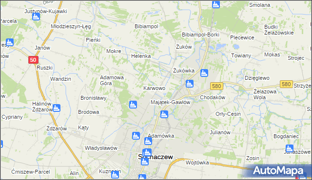 mapa Gawłów gmina Sochaczew, Gawłów gmina Sochaczew na mapie Targeo