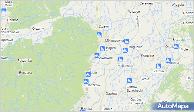 mapa Gawłówek gmina Drwinia, Gawłówek gmina Drwinia na mapie Targeo