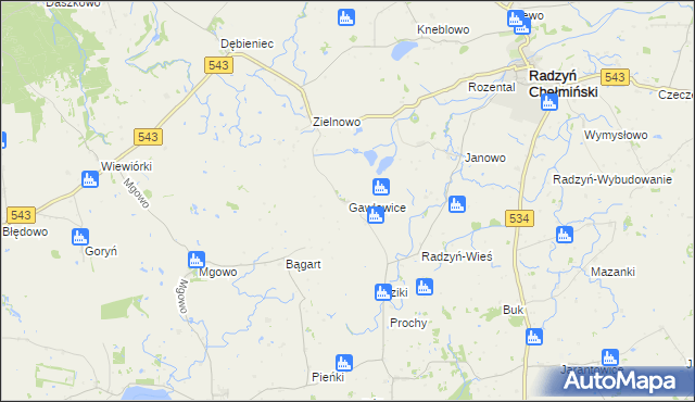 mapa Gawłowice gmina Radzyń Chełmiński, Gawłowice gmina Radzyń Chełmiński na mapie Targeo
