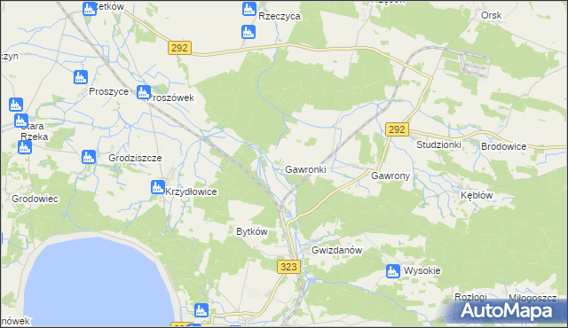 mapa Gawronki gmina Rudna, Gawronki gmina Rudna na mapie Targeo
