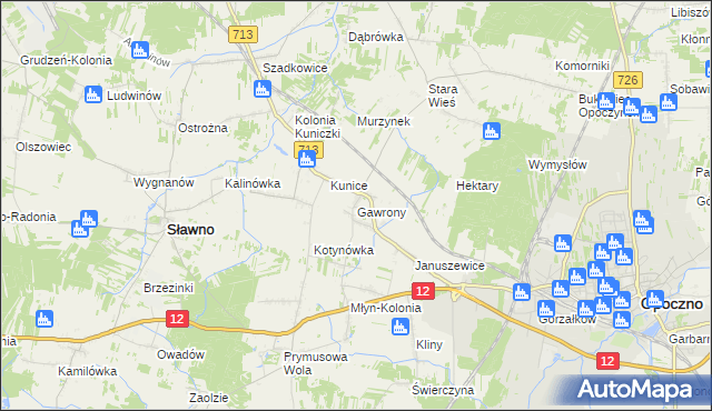 mapa Gawrony gmina Sławno, Gawrony gmina Sławno na mapie Targeo