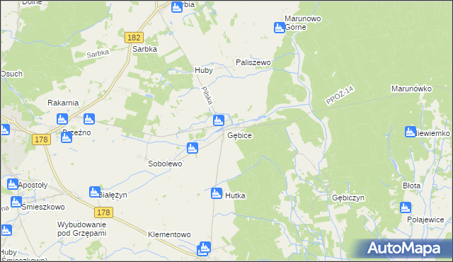 mapa Gębice gmina Czarnków, Gębice gmina Czarnków na mapie Targeo