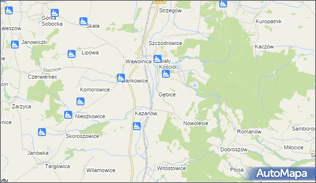 mapa Gębice gmina Strzelin, Gębice gmina Strzelin na mapie Targeo