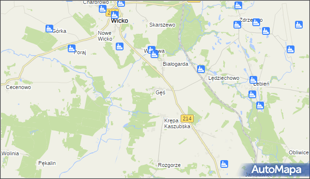 mapa Gęś gmina Wicko, Gęś gmina Wicko na mapie Targeo