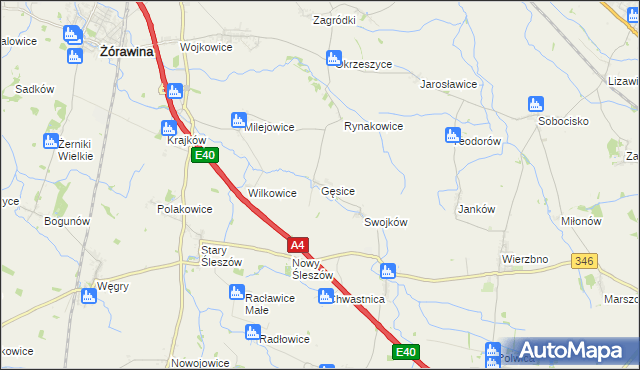 mapa Gęsice gmina Domaniów, Gęsice gmina Domaniów na mapie Targeo